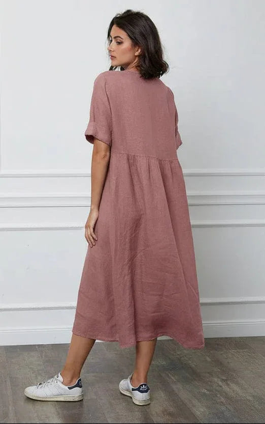 Linen Dress Maxi Made in Italy Fuchsia - LUXAMORE