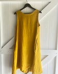 Woman Wearing Linen Dress Midi A Line Pockets Made in Italy Yellow - Dress LUXAMORE