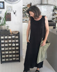 Woman Wearing Linen Dress Sleeveless Raw Edge, Maxi Made in Italy Black - Dress LUXAMORE