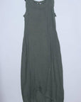 Linen Dress Sleeveless Raw Edge, Maxi Made in Italy Khaki Reduced impact LUXAMORE