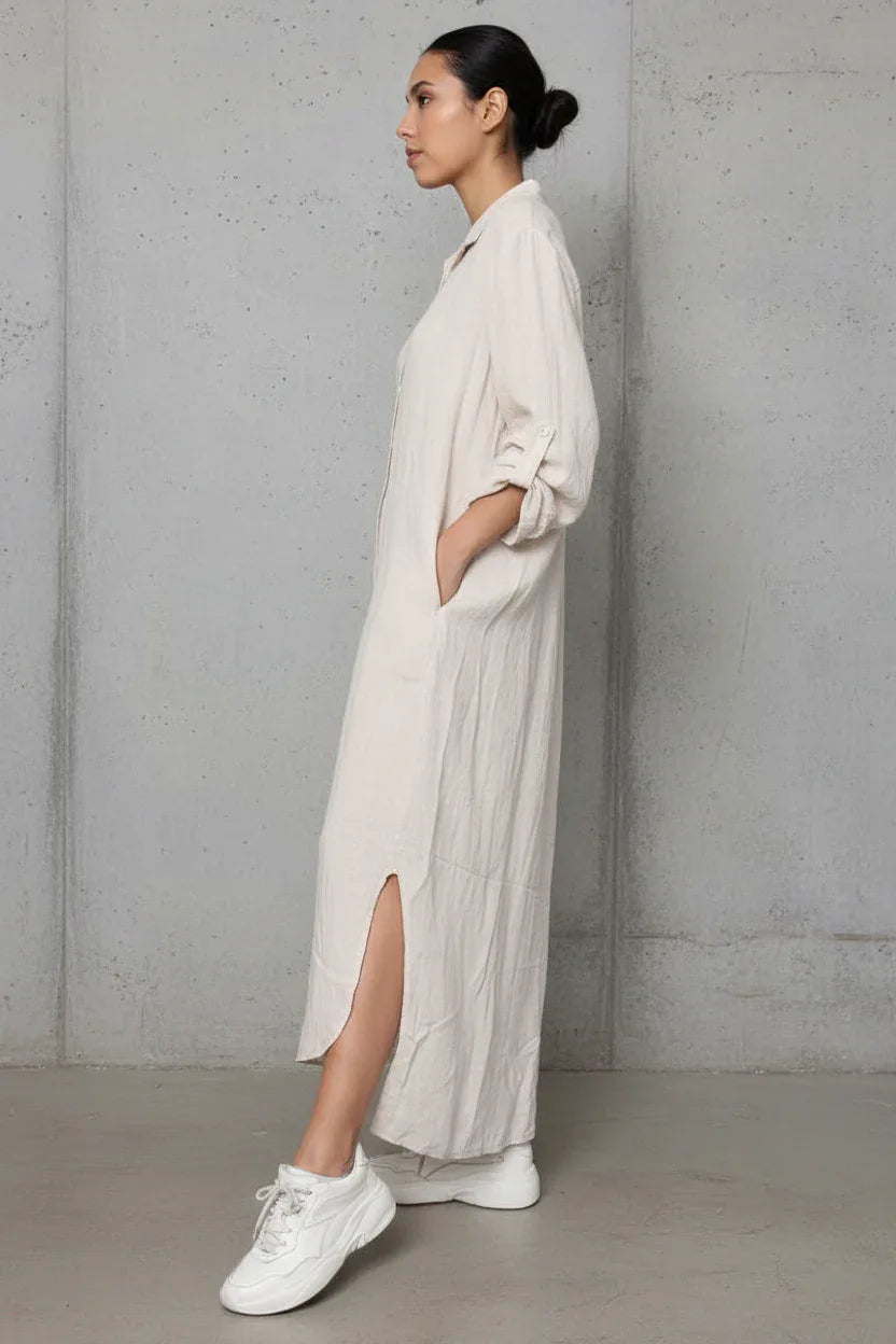 Linen Shirtdress, Button-Up, Maxi Made in Italy Fuchsia LUXAMORE  