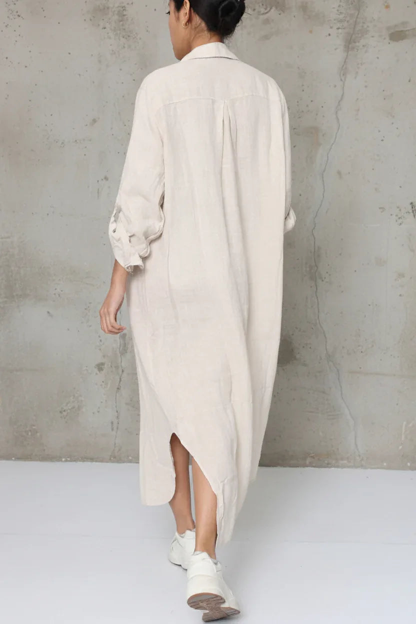 Linen Shirtdress, Button-Up, Maxi Made in Italy Fuchsia LUXAMORE  