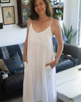 Woman Wearing Linen Slip Dress White Made in Italy - Dress LUXAMORE