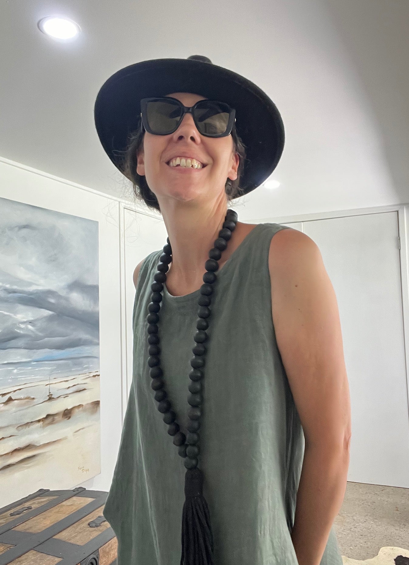 Woman Wearing Linen Dress Pockets Midi Made in Italy Olive - Dress LUXAMORE
