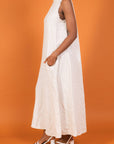 Woman Wearing Linen Dress Maxi High Collar Made in Italy - Beige - One size - Dress LUXAMORE