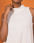 Woman Wearing Linen Dress Maxi High Collar Made in Italy - Beige - One size - Dress LUXAMORE