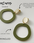 Woman Wearing Mingled Charlie Olive Green and Gold Dangle Earrings - Earings LUXAMORE
