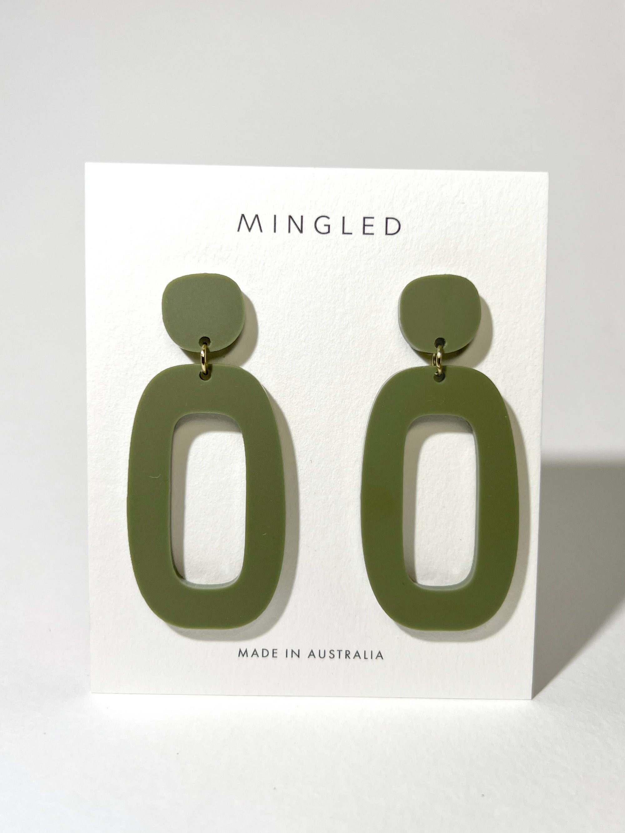 Woman Wearing Mingled RILEY Dangle Earrings in Olive Green - Earings LUXAMORE