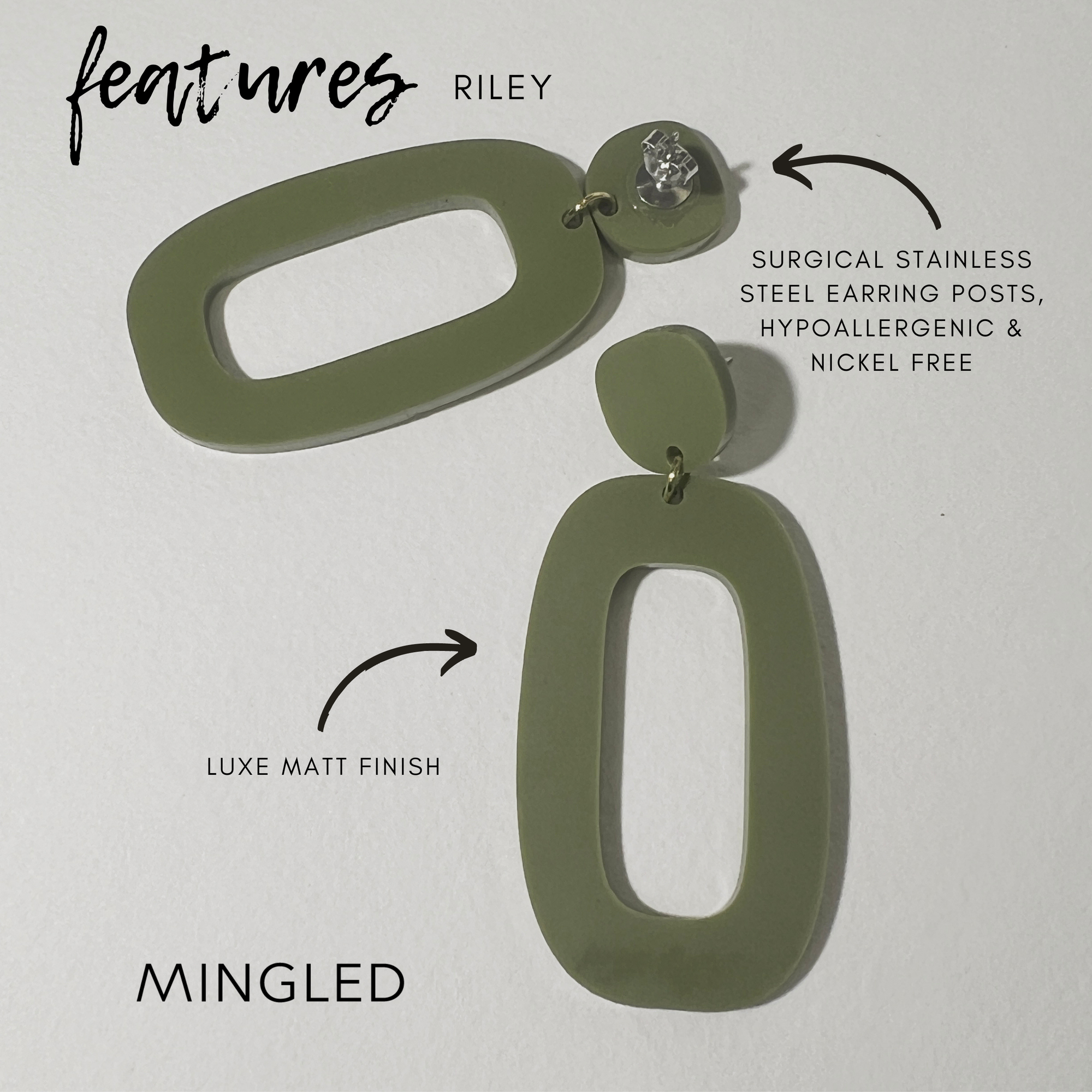 Woman Wearing Mingled RILEY Dangle Earrings in Olive Green - Earings LUXAMORE