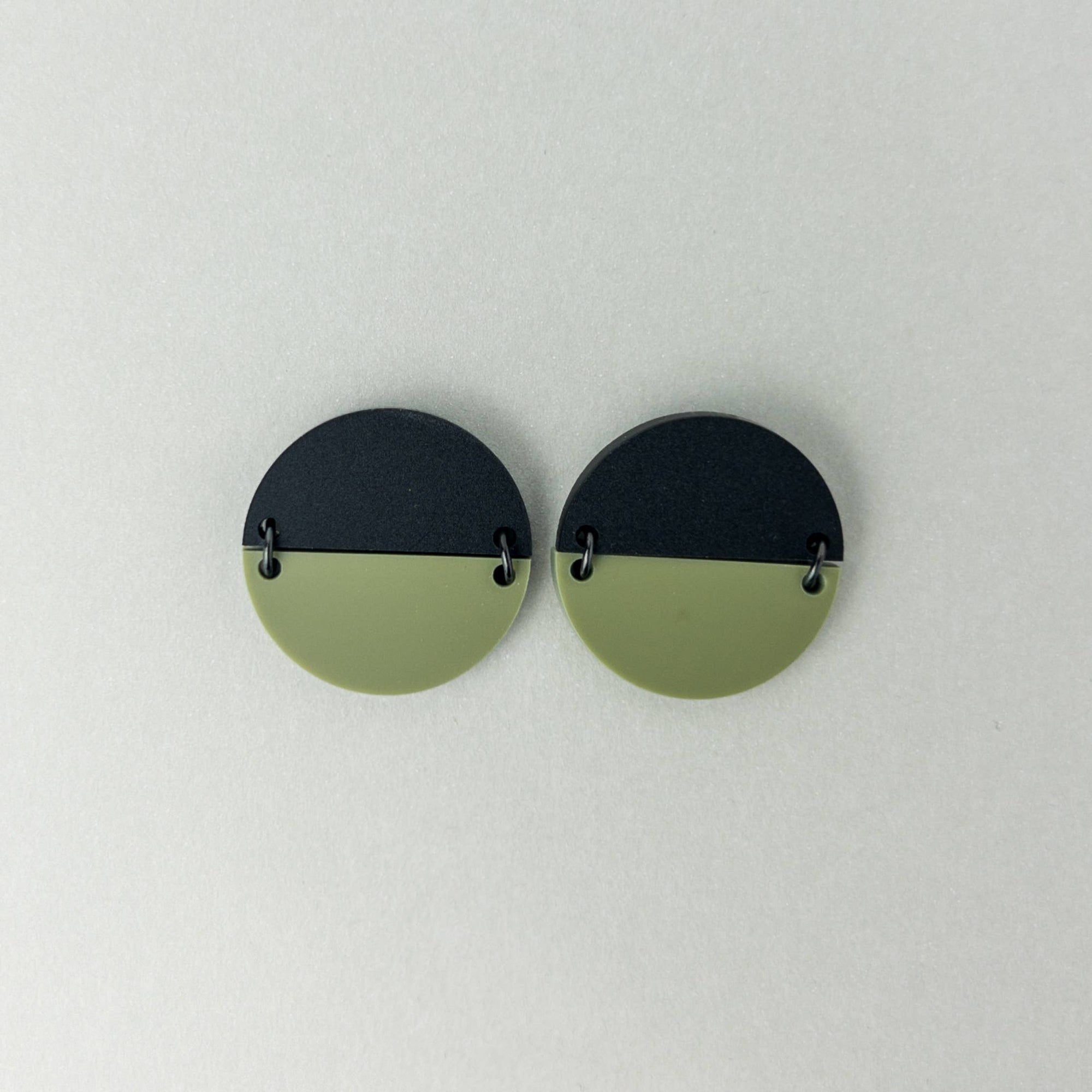 Woman Wearing Mingled Statement Studs in Olive Green and Black -  LUXAMORE