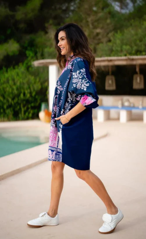 Miss Goodlife Freedom Shirt Dress Made in Italy worn by model in natural setting LUXAMORE 