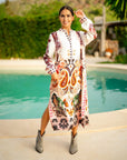 Miss Goodlife Midi Dress Boheme Glamour worn by model in natural setting LUXAMORE 