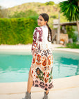 Miss Goodlife Midi Dress Boheme Glamour Made in Italy worn by model in natural setting LUXAMORE 