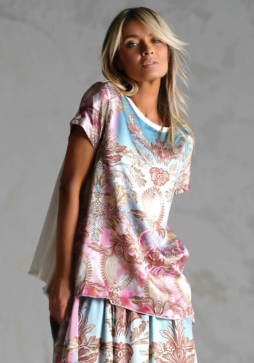 Miss Goodlife T-shirt Light Garden worn by model in natural setting LUXAMORE 