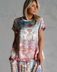 Miss Goodlife T-shirt Light Garden Made in Italy worn by model in natural setting LUXAMORE 