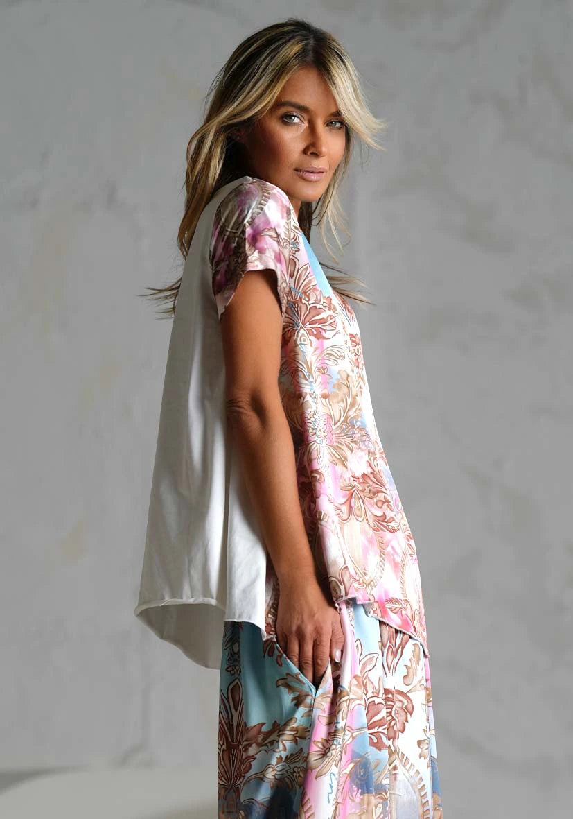 Miss Goodlife T-shirt Light Garden Made in Italy worn by model in natural setting LUXAMORE 