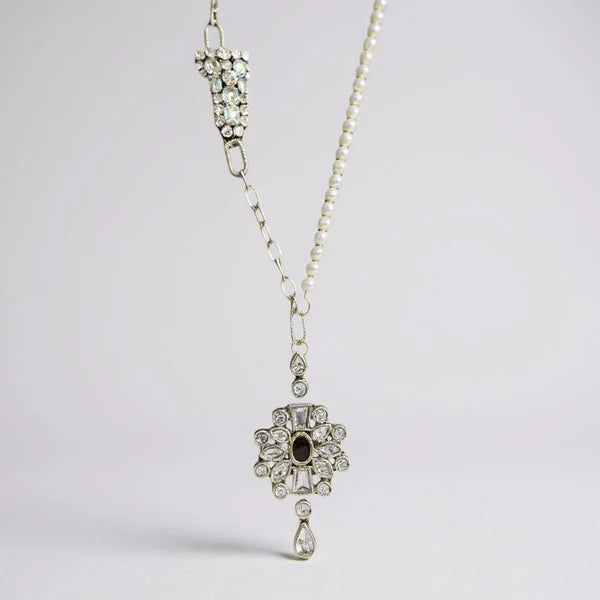 Woman Wearing Orna Curio Vintage Bespoke Pearl and Diwali Flower Necklace - necklace LUXAMORE
