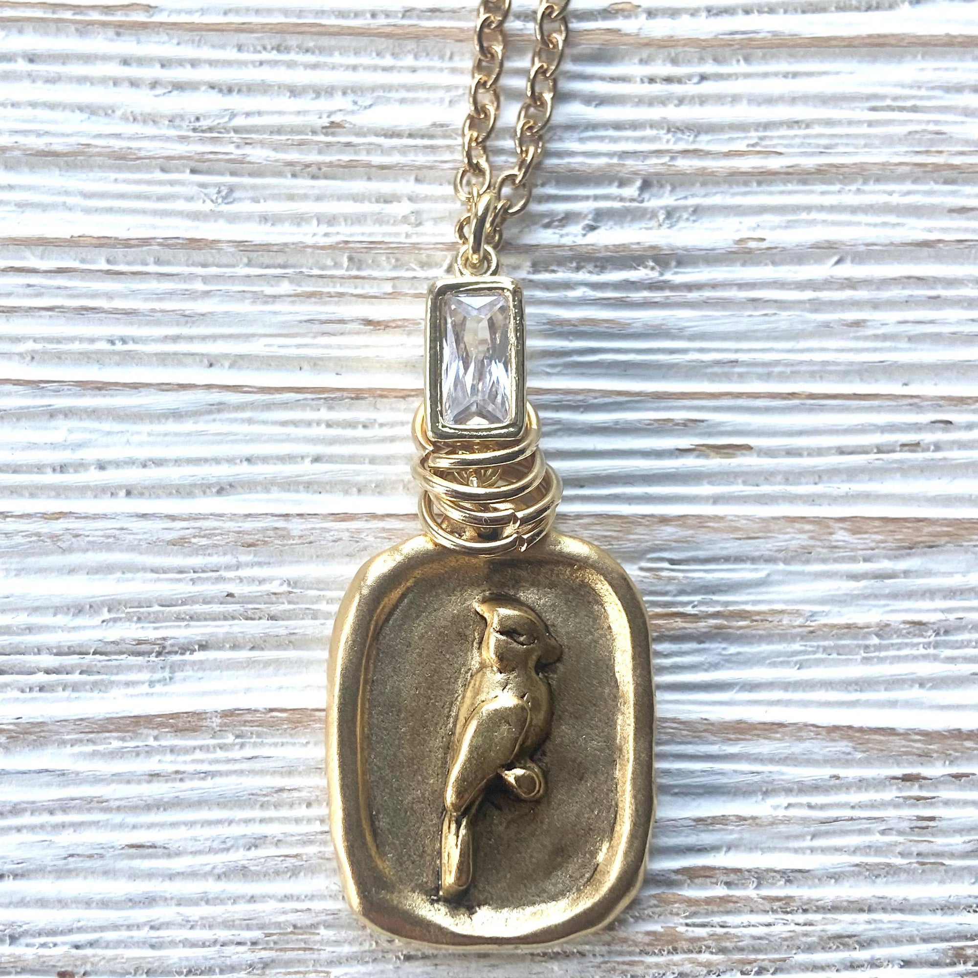 Pre Order Cardinal necklace Memorial jewelry bird lover gift: Gold / 18” worn by model in natural setting LUXAMORE 