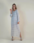 Woman Wearing La Bottega di Brunella Linen Dress VESTITO GALASSIA - Rete Galaxy Mesh linen dress LUXAMORE 
