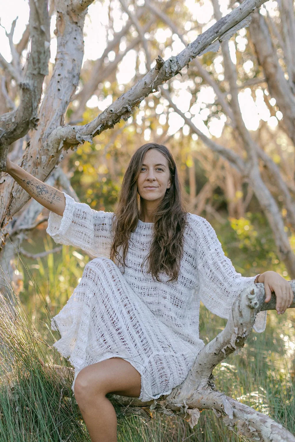 La Bottega di Brunella Linen Dress Galaxy Mesh - Latte (white)