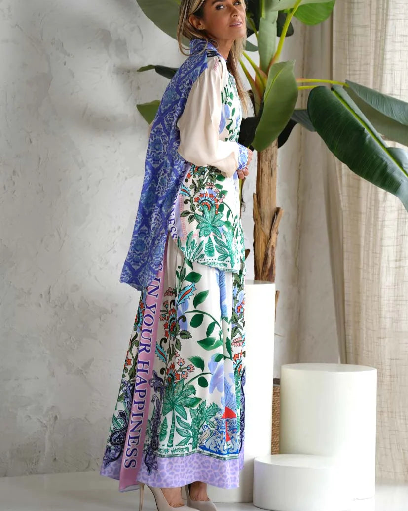 Pre Order Miss Goodlife Green Garden Blouse worn by model in natural setting LUXAMORE 