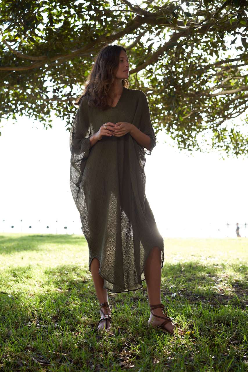 Pre Order La Bottega di Brunella Linen Dress Vestito Fausta Garzata - Fossil