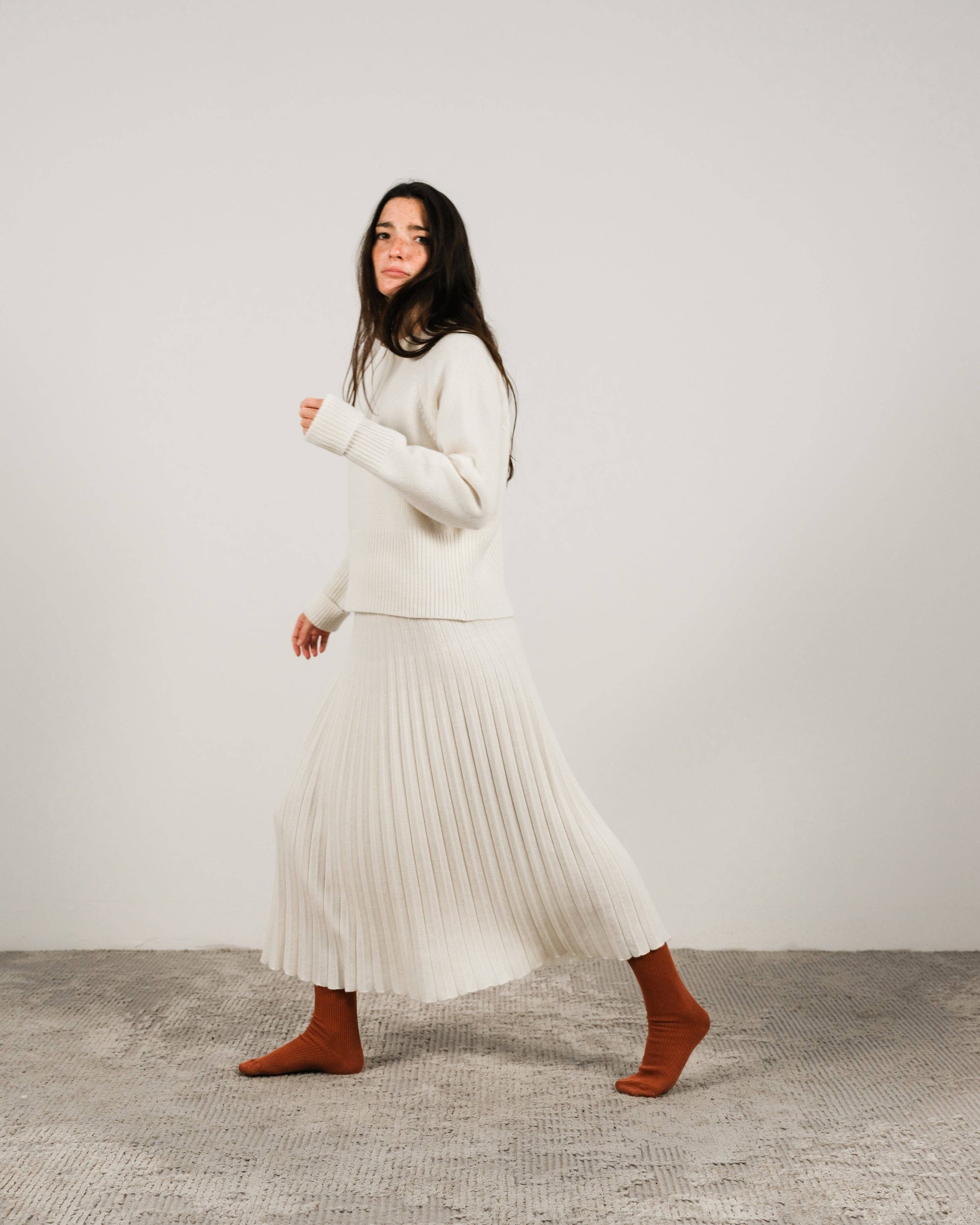 Lemme Cashmere blend pleated skirt: Caramello