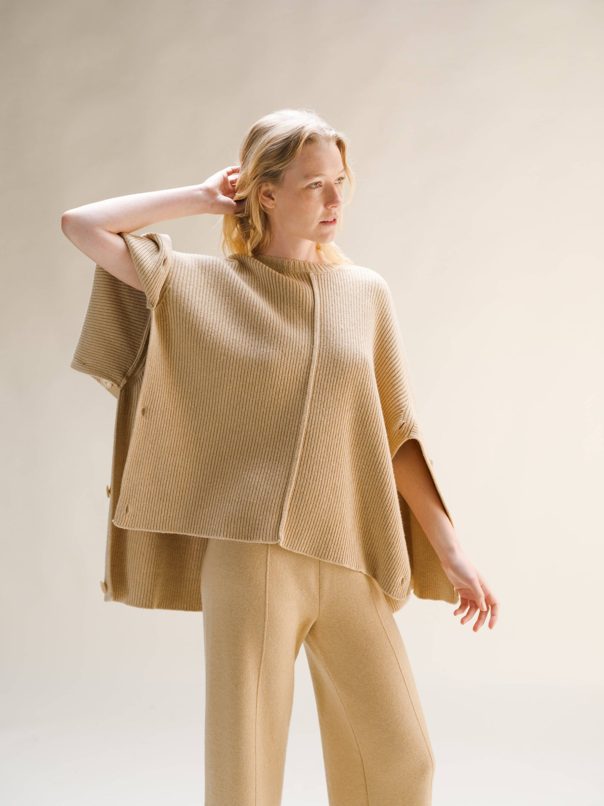 Lemme Maglione Mantella Oversize in Misto Cashmere: Beige