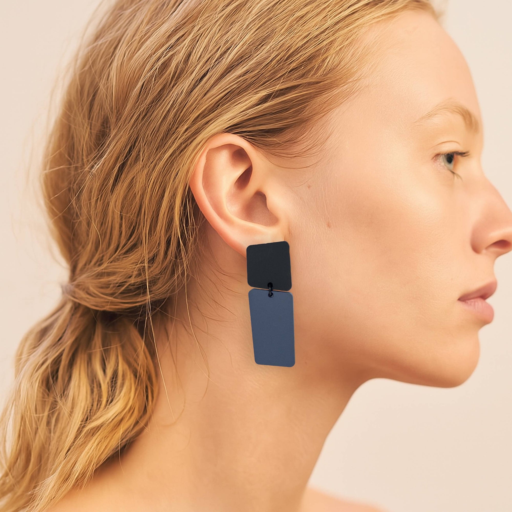 Mingled Bauhaus | Asymmetrical Earrings - Dark Blue and Black