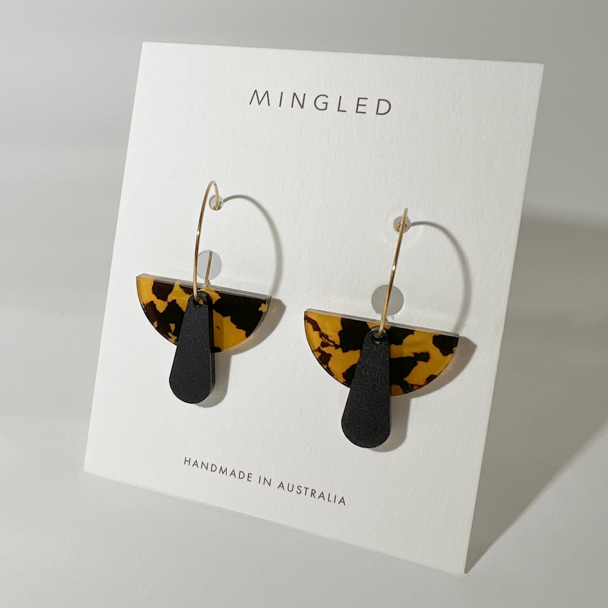 Mingled Deco Hoop - Honey Tortoise Shell and Matte Black