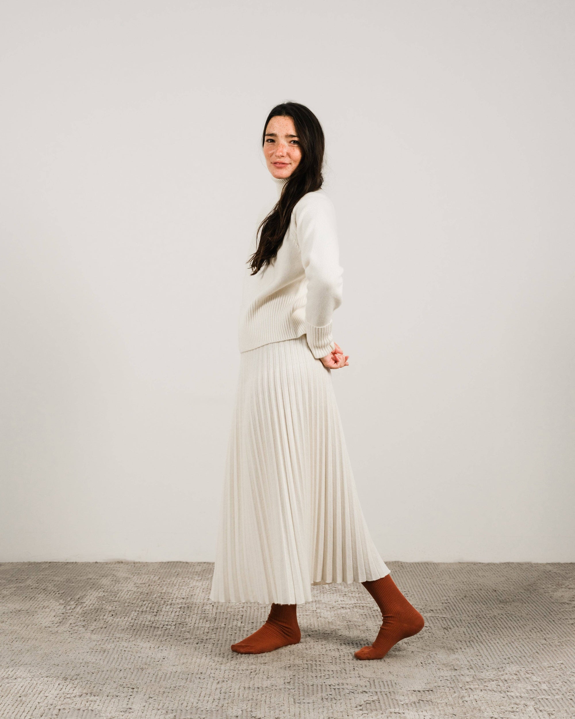 Lemme Cashmere blend pleated skirt: Caramello