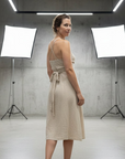 Italian Linen Dress Cross tie beige