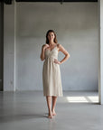 Italian Linen Dress Cross tie beige