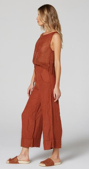 Woman Wearing Estilo Emporio Tropez Pant - Rust - Pants LUXAMORE