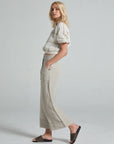 Estilo Emporio Linen Pant Riviera worn by model in natural setting LUXAMORE 