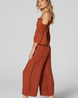 Woman Wearing Estilo Emporio Tropez Pant - Rust - Pants LUXAMORE