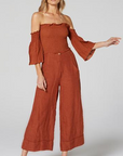 Woman Wearing Estilo Emporio Tropez Pant - Rust - Pants LUXAMORE