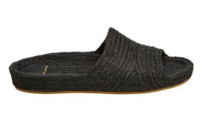 Woman Wearing Estilo Emporio Woven Jute Slide - Black last pair size 38 - Shoes LUXAMORE